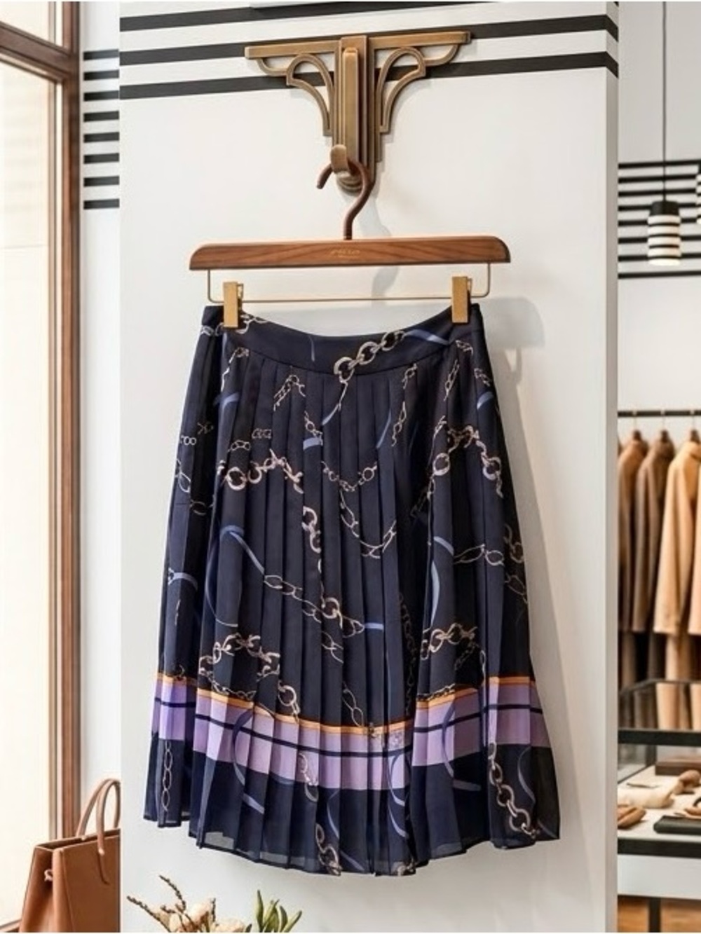 Ann Taylor Ribbon Chain Nautical Navy Pleated Skirt
